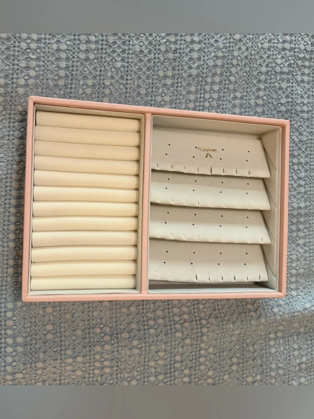Vee & Co Stackable Pink Jewelry Organizer Tray with Cream Velvet Inserts